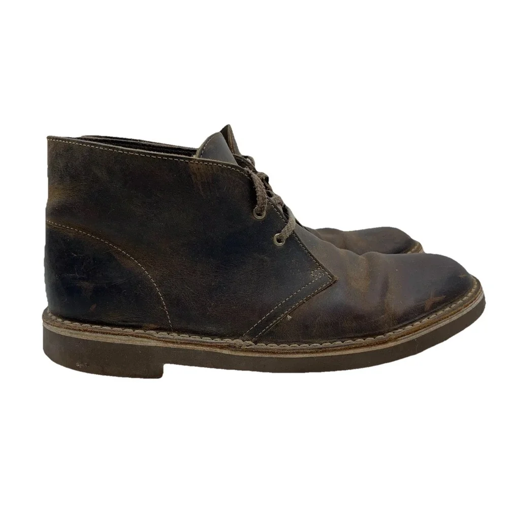 Clarks Chukka Ankle Boots Men 9 Brown Leather Dress‎ 2 Eyelet Lace Up Adult